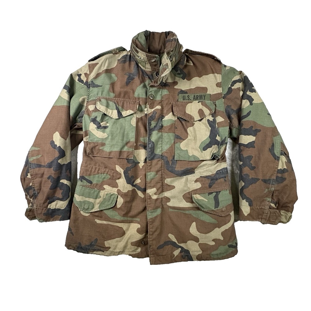 VTG US Army Men's S Short 80's Woodland Camo M65 Field Jacket Cold Weather Liner